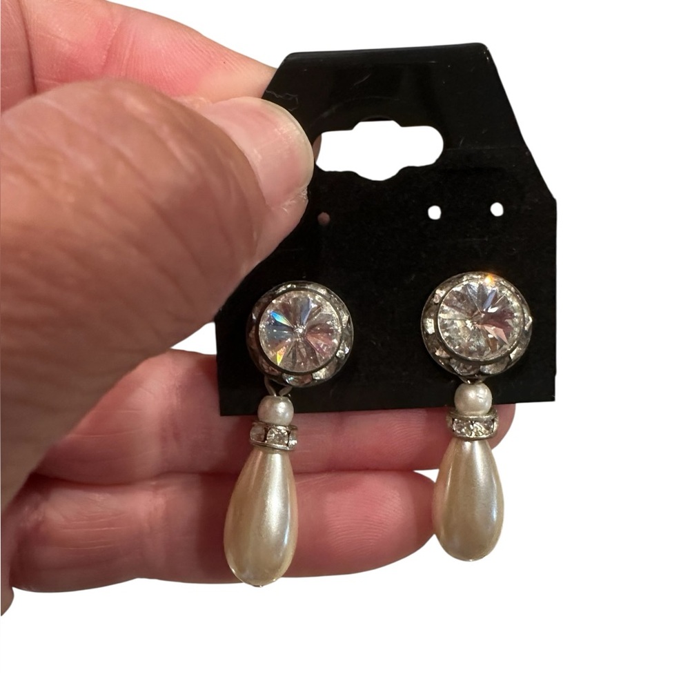 Vintage Drop Style Earrings with Pearl and Rhinestone Accents